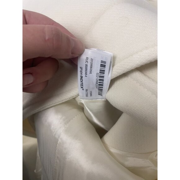 Zara Womens Long Wool Coat Jacket L Ivory Cream Double Breasted 2212/806 NWT - Picture 11 of 14